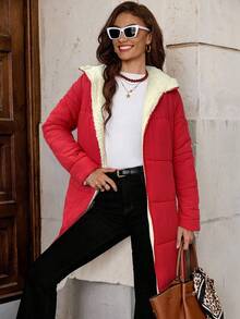 SHEIN Clasi Women's Zip-Up Hooded Padded Coat Autumn Winter Clothes For Women - Red - View 5