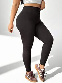 Auralis Athleisure 大码冬季女式纯色高腰无缝运动紧身裤（深棕色）、瑜伽、运动裤、冬季女式慢跑裤、女式冬季运动裤 - 咖啡棕 - 查看 2