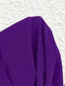 EMERY ROSE Plus Size Contrast Color Trim Collar & Cuff Casual/Work Wear Long Sleeve Shirt - Purple - View 4