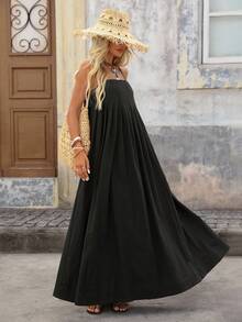 Brillora Vestido de ajuste holgado de unicolor tejido con tirantes de espagueti, para mujeres, apto para primavera y verano - Negro - Ver 7