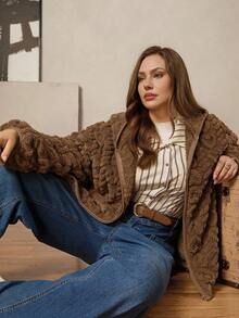 Zelara 大码女装秋冬航海风休闲装棕色冬季女装万圣节外出服装女装哥特式复古风女装大码女装麂皮束带衬衫海军风服装秋冬女装连衣裙 - 棕色 - 查看 6