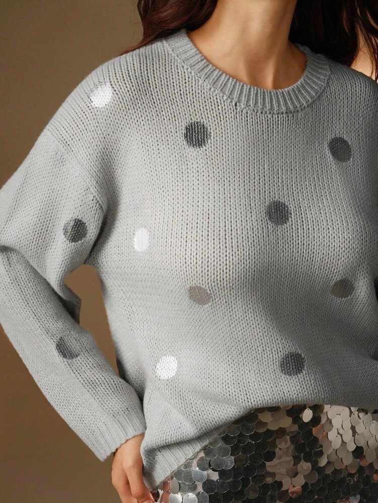 Nuevo suéter de mujer de lana con lunares y lámina dorada para otoño/invierno, elegante prenda para capas, de moda y versátil