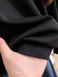 1pc Teen GirlCasual Minimalist Letter Print Pocket Zip-Up Hoodie Jacket, Simple Streetwear Style, Essential For Autumn/Winter Fall - Black - View 5