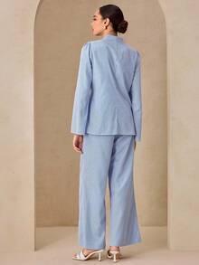 Graceveil Women's Blue & White Striped Long Sleeve Loose Casual 2 Pieces Set - Blue and White - View 2