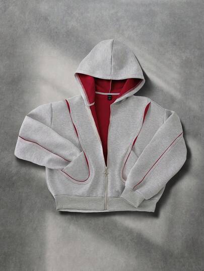 ROMWE MEN Casual Herrtröja med lappmönster i kontrastfärg, retro streetstyle, höst, långärmad topp