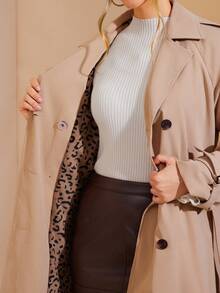 Amorya Women's Elegant Leopard Print Vintage Thermal Lined Trench Coat, Suitable For Daily Commute And Multiple Occasions, Autumn Women's Winter Clothes,Fall - Khaki - View 9