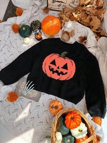 Dazy Kids Girls' Halloween Crew Neck Sweater - Black - View 5