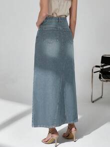 CLARA VERO 100% Cotton Low Waist Strong PP Skirt - Light Wash - View 2