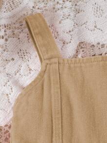 SHEIN Baby Girl Casual Chic Minimalist Street Style Blue Denim Suspender Dress, Summer Fall Winter - Khaki - View 4