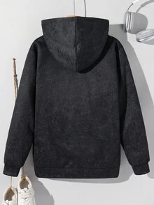 SHEIN 青少年男童水洗灰色印花卫衣，休闲学院风，舒适百搭，面料柔软，适合日常穿着、上学、外出、户外活动，秋冬季青少年男童星空图案卫衣，灰色印花卫衣 - 灰色 - 查看 3