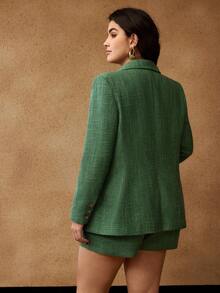 MOTF PREMIUM CHRISTMAS PLUS THICK TWEED STRUCTURED SINGLE BUTTON BLAZER, AUTUMN/WINTER - Green - View 3