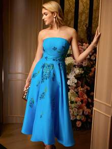 MOTF Soiréza 女式珠绣 A 字型抹胸礼服 - 藍色 - 查看 4