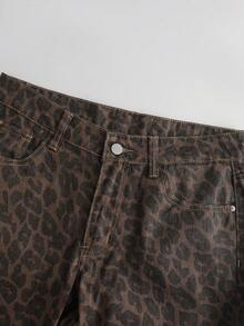 Qadelle Women's Leopard Print Straight Leg Jeans, Streetwear, Y2K Style - Multicolor - View 3