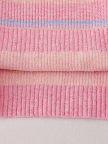 Tween Girls' Bow-Accent Sweaters Thick Long-Sleeve Loose Knit Pullovers Autumn/Winter School Everyday Pink And Purple Striped Cute - Pink - View 12