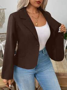 SHEIN LUNE Áo khoác blazer cổ điển thanh lịch, cao cấp, tay dài, thu/đông - màu nâu - Xem 5