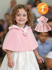 SHEIN 女宝宝兔耳连帽斗篷外套（带帽子），时尚百搭，秋冬