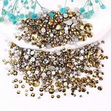 2-6 mm, 6 dimensiuni mixte, 1440 buc/pachet, auriu strălucitor, spate argintiu, spate plat, pietre decorative fără fixare termică, mărgele artistice cu diamant, strasuri, manichiură DIY, decorațiuni, brelocuri, pietre prețioase, consumabile - Dimensiuni mixte - Vizualizare 62