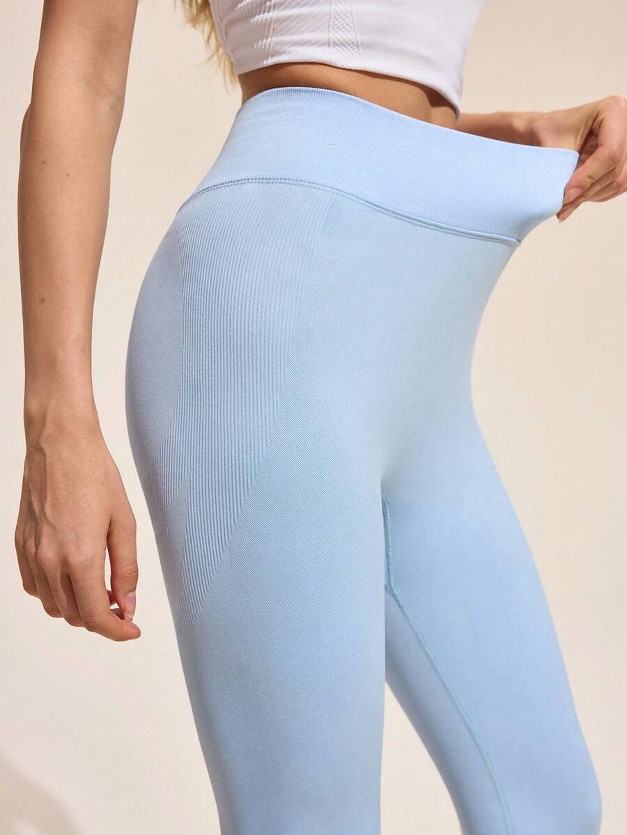 Easithlete Women's Solid Color High Waist Everyday Fitness Leggings Light Blue Leggings Workout Leggings For Women Seamless Seamless Leggings Women Activewear Activewear Leggings
