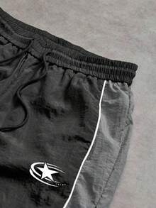 Sport MetroGents 男士撞色星形印花抽绳腰带运动裤防风裤弹力腰带裤男士运动裤尼龙运动裤 - 彩色 - 查看 4