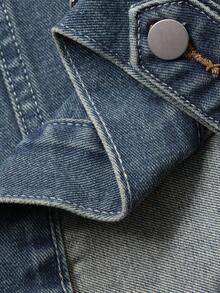 Livesso 女式宽松休闲破洞牛仔夹克和外套，秋冬 - 藍色 - 查看 4