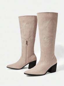 Styleloop Giày bốt nữ đơn giản, thoải mái, ấm áp, thích hợp cho tiệc tùng, Giáng sinh, Halloween, phong cách phương Tây - Màu be - Xem 3