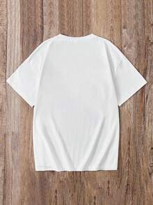 SHEIN Leap Crew 少女休闲简约巴黎字母印花白色针织宽松短袖圆领T恤，适合夏季返校季，女童上衣，宽松T恤，校服衬衫，棉混纺 - 白色 - 查看 2