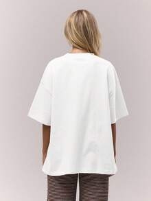 MUSERA 柔软宽松圆领刺绣T恤，休闲可爱宽松度假舒适街头风，优雅春夏假日装扮 - 白色 - 查看 3