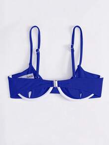 Swim Basics Summer Beach Ribbed Underwire Bikini Top - Blue - View 2