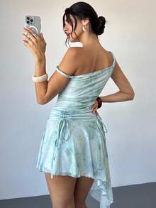 Firerie 女士优雅度假绿色渐变印花不对称飘逸连衣裙 - 綠色 - 查看 10