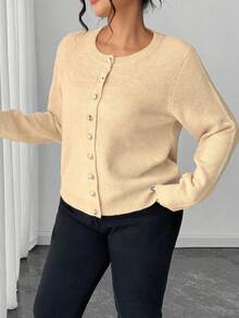 Elenzga Kardigan z długim rękawem i jednolitym kolorem w dużym rozmiarze, zapinany na złote guziki