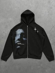 Manfinity Dauomo Men's Street Subculture Hoodie, Long Sleeve Casual Comfortable Sportswear, Suitable For Daily Wear - Black - View 1