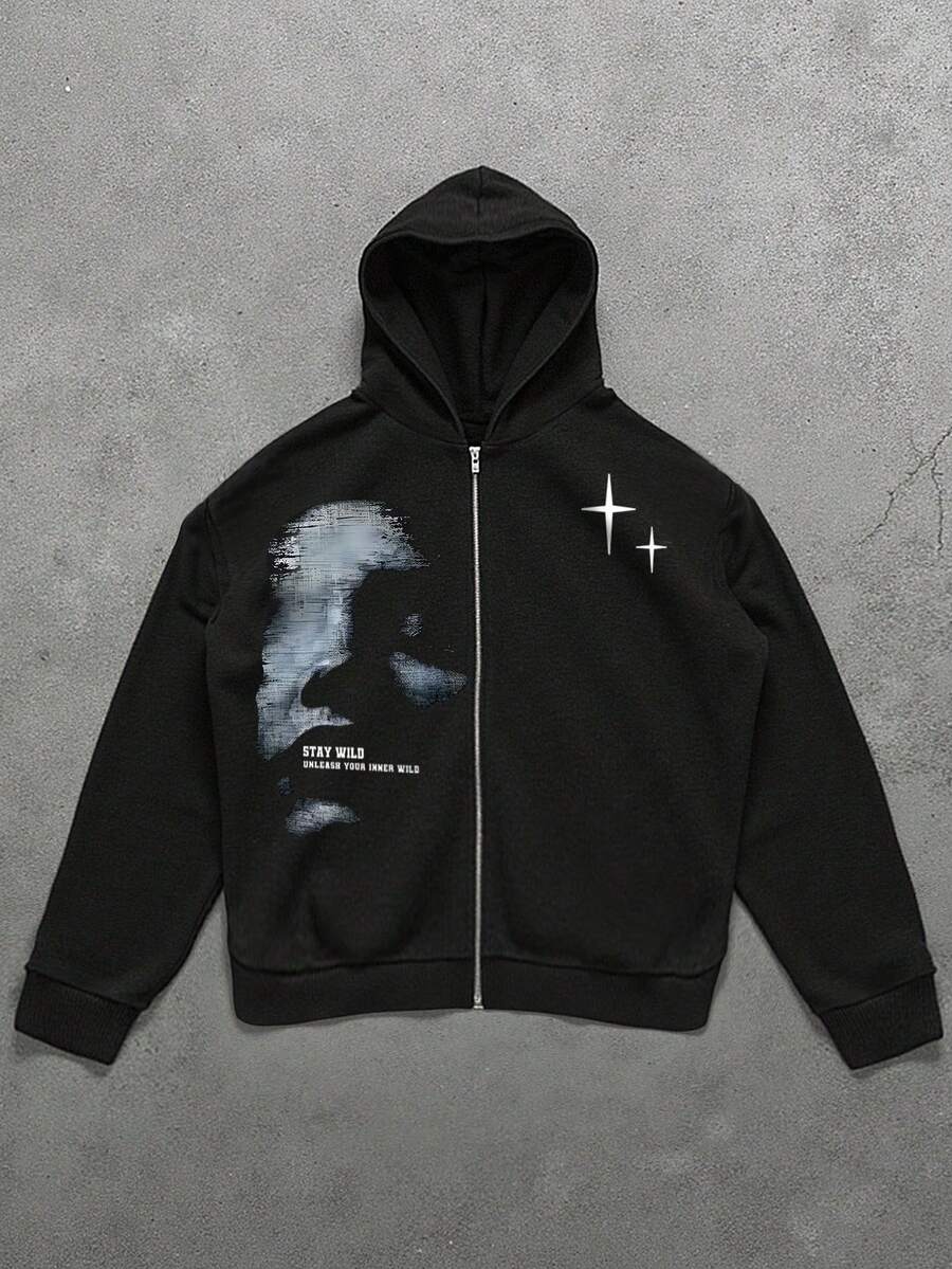 Manfinity Dauomo Men's Street Subculture Hoodie, Long Sleeve Casual Comfortable Sportswear, Suitable For Daily Wear - Black - View 1