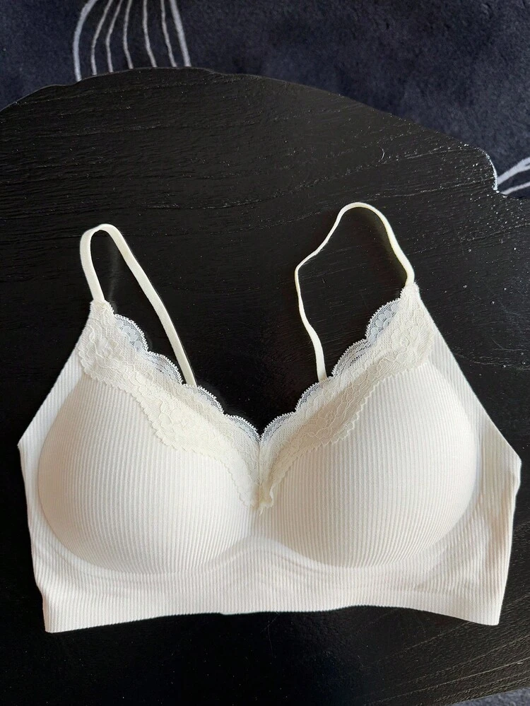 Lace Patchwork Seamless Slight Push Up Adjustable Strap Bra For Women Lingerie For Women