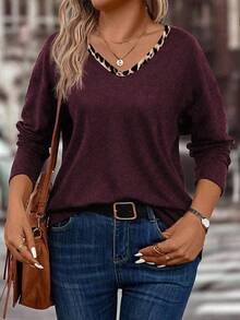 EMERY ROSE Camiseta de manga larga con cuello en V y estampado de leopardo, talla grande, nueva colección 2025 - Multicolor - Ver 3