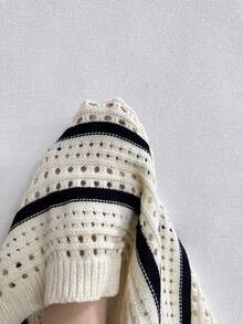 SHEIN Fashionable & Versatile Cute Round Neck Pullover Sweater For Girls Girl Knit Sweater Girls Sweater Sets Knit Sweater Striped Knit Sweater Girl Striped Sweater Fall Winter - Beige - View 8