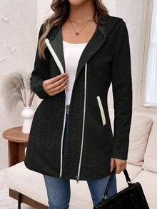 EMERY ROSE Plus Size Women Black Autumn Casual Hiking Long Sleeve Zip-Up Hooded Sweatshirt With Pockets,2025 New Fashionable Winter Fall Everyday Wear,Christmas - Black - View 8
