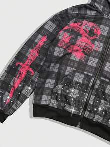 ROMWE MEN Grunge Punk Áo nỉ dài tay có mũ trùm đầu, khóa kéo đa năng, thường ngày dành cho nam - Nhiều màu - Xem 4