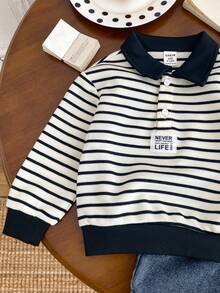 SHEIN Schulanfang Saison Baby Jungen/Mädchen Schwarz & Weiß Dickkragen Lässig Bequem Vielseitig Süß Kontrast Farbe Gestreift Langarm Sweatshirt, College Stil