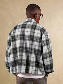 SUMWON Cotton Classic Button Down Long Sleeve Plaid Flannel Shirt Relaxed Fit Casual Fall Winter Heavyweight Oversized Collar Button Cuff Office Wear - Black and White - View 3