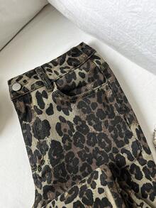 Elamini 女士豹纹直筒牛仔裤，街头服饰，Y2K 风格 - 彩色 - 查看 3