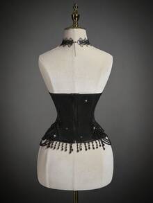 SHEIN ICON Áo crop top hình xương cá dơi cho ngày Halloween - màu đen - Xem 2