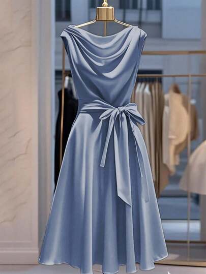 Franclia 女士优雅纯色束腰连衣裙