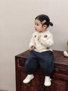 DAZY 女婴卡通动物印花长袖休闲针织开衫，秋季幼儿女童服装 - 米色 - 查看 3