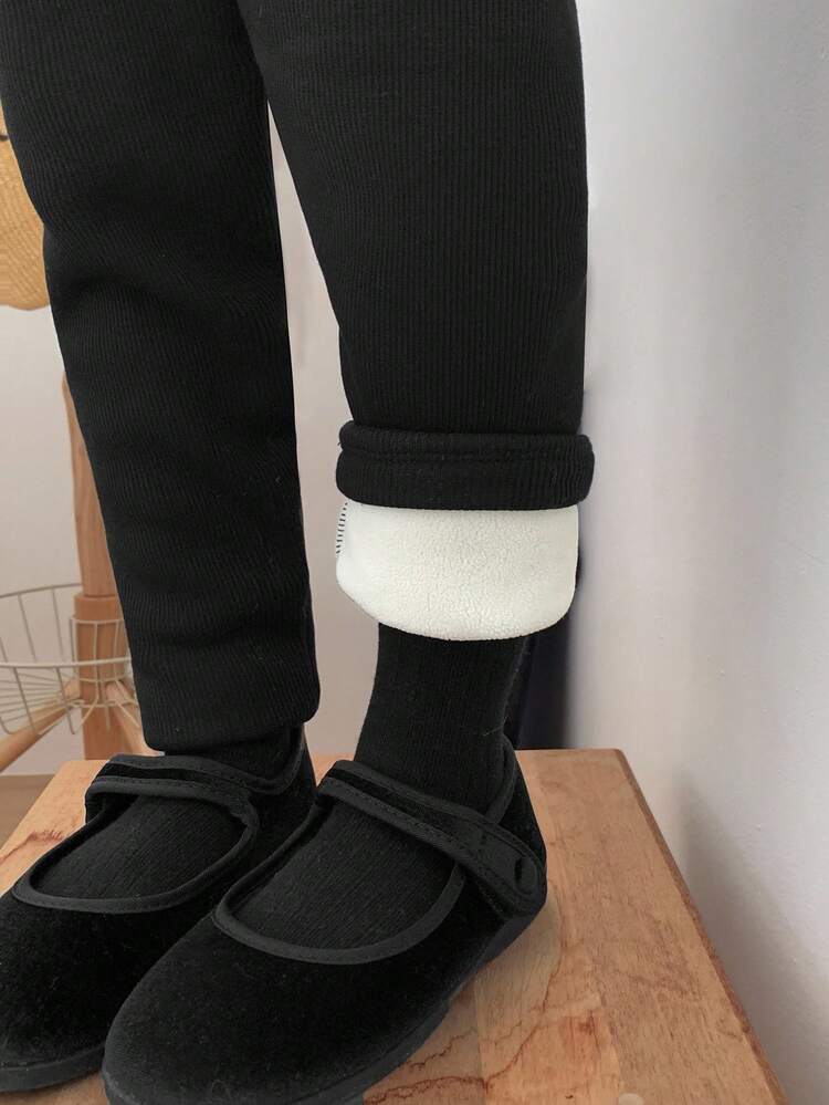 Young Girls Loose Solid Color Korean Style Fleece Leggings Fall,Winter