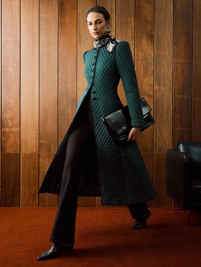 Arave Women's Full-Needle Small Diamond Plaid Quilted Embroidery Straight Shoulder Waist Puff Sleeve Lake Green Elegant Date Retro Temperament Cotton Jacket Fall Clothes For Women Winter Clothes Winter Clothes For Women Going Out Tops For Women Women's Winter Coat