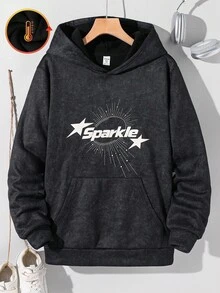 SHEIN 青少年男童水洗灰色印花卫衣，休闲学院风，舒适百搭，面料柔软，适合日常穿着、上学、外出、户外活动，秋冬季青少年男童星空图案卫衣，灰色印花卫衣 - 灰色 - 查看 6