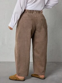 EMERY ROSE Plus Size Women Pocket Flared Casual Loose Fit Jeans - Coffee Brown - View 2