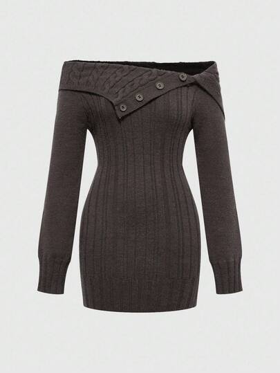 Kawaii Robe moulante côtelée style Y2K avec épaules dénudées