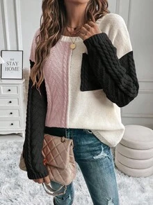 EMERY ROSE Suéter holgado de mujer de cuello redondo y manga larga, versátil para uso diario