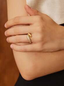 MOTF PREMIUM 18K镀金纹理全密镶戒指 - 金黃色 - 查看 7